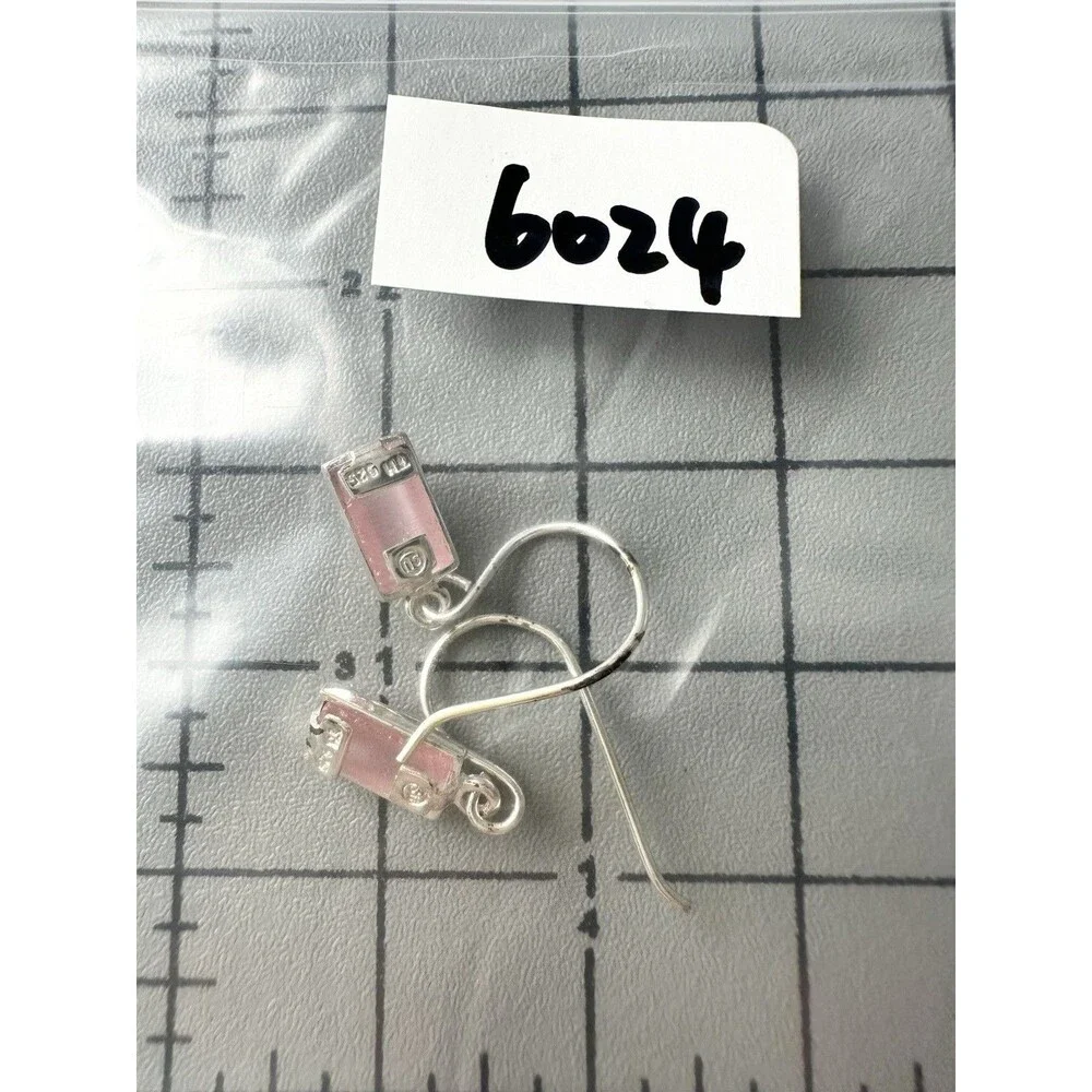SU 925 Sterling Silver Pink Earrings Rectangle Dangle